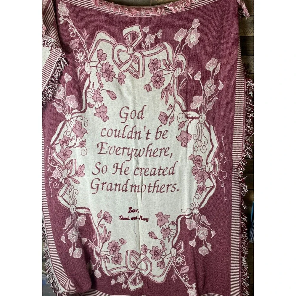 Pink & White Floral Grandmother Tapestry Wall Hanging 50X70 In